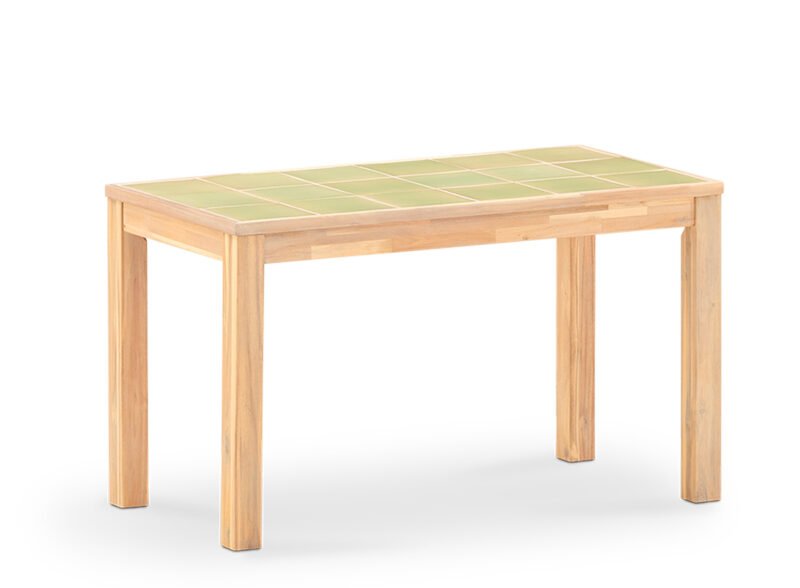 Garden dining table 125×65 in wood and light green ceramic – Ceramik