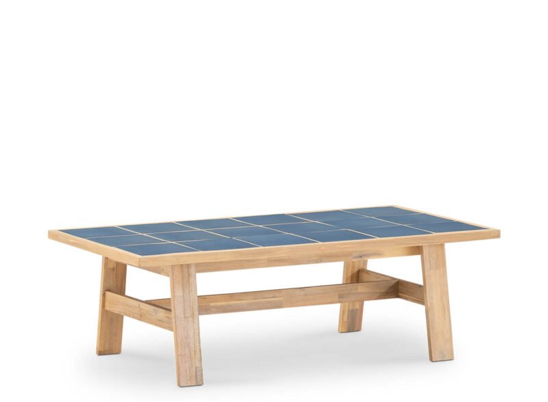 Table basse de jardin 125×65 en bois bleu et céramique – Ceramik