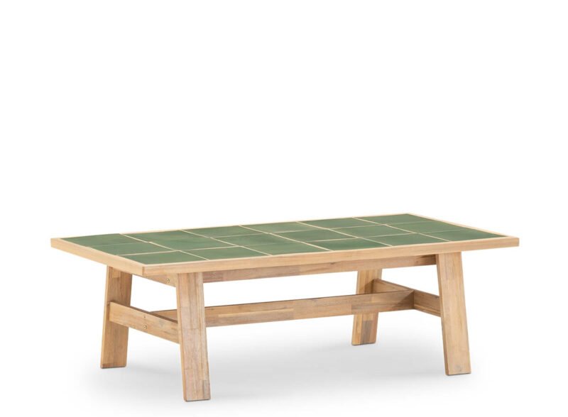 Mesa baja jardín 125×65 de madera y cerámica verde – Ceramik