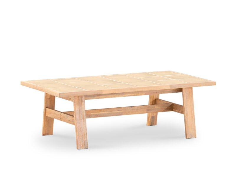 Tavolino da giardino 125×65 in legno e ceramica beige – Ceramik
