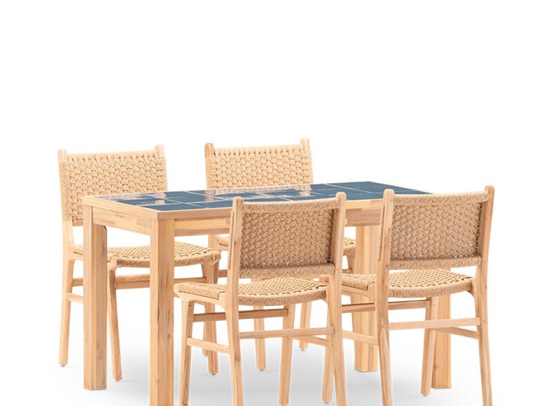 Set comedor jardín 4 plazas mesa cerámica azul 125×65 – Ceramik & Modena