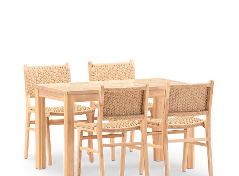 Set da pranzo da giardino 4 posti tavolo in ceramica beige 125×65 – Ceramik & Modena