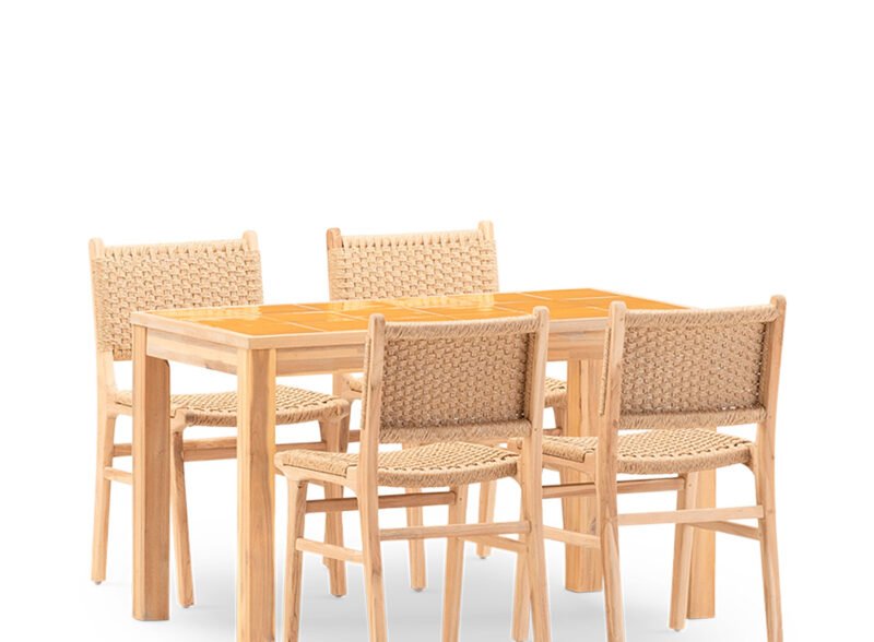 Set comedor jardín 4 plazas mesa cerámica mostaza 125×65 – Ceramik & Modena