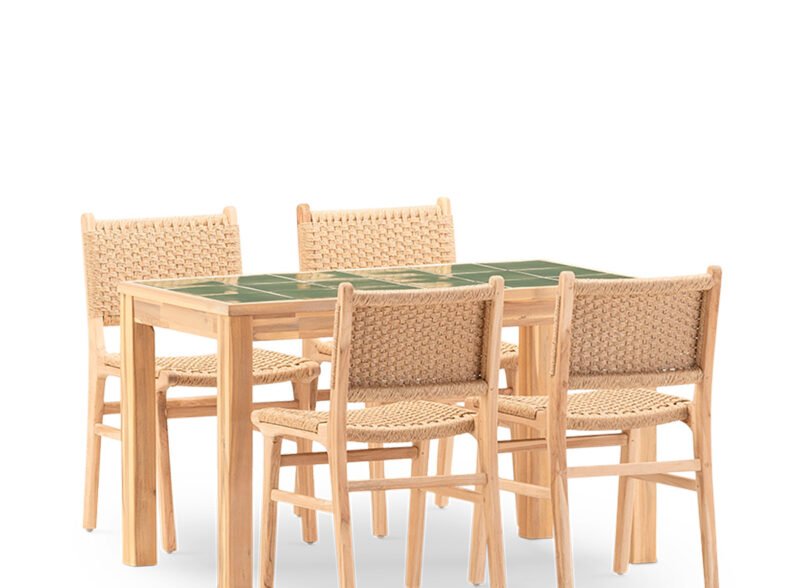 Conjunto de jantar de jardim de 4 lugares com mesa de cerâmica verde 125×65 – Ceramik & Modena