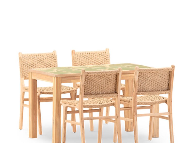 Set comedor jardín 4 plazas mesa cerámica verde claro 125×65 – Ceramik & Modena