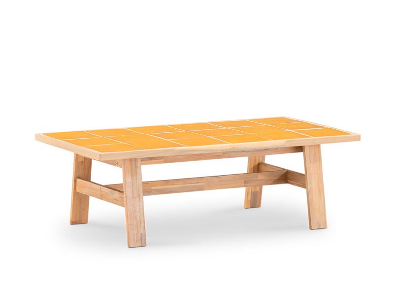 Table basse de jardin en bois et céramique moutarde 125×65 – Ceramik