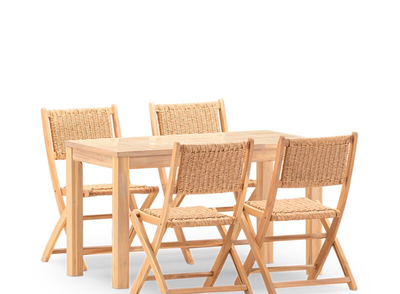 4-Sitzer-Garten-Essgarnitur beige Keramiktisch 125×65 – Ceramik & Serena