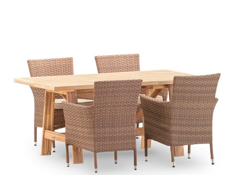 Set da pranzo da giardino 4 posti tavolo in ceramica beige 168×87 – Ceramik & Bologna