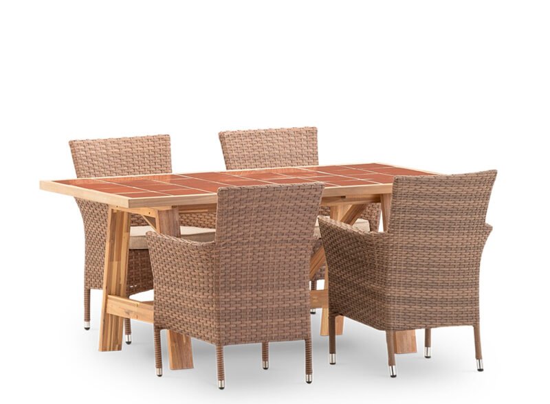 Conjunto de jantar de jardim de 4 lugares com mesa de cerâmica de terracota 168×87 – Ceramik & Bologna