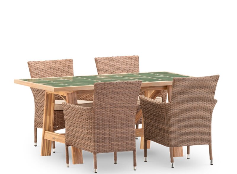 Set comedor jardín 4 plazas mesa cerámica verde 168×87 – Ceramik & Bolonia