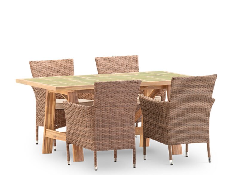 Garden dining set 4 seater light green ceramic table 168×87 – Ceramik & Bologna