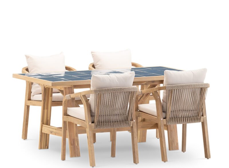 Set da pranzo da giardino 4 posti tavolo in ceramica blu 168×87 – Ceramik & Riviera