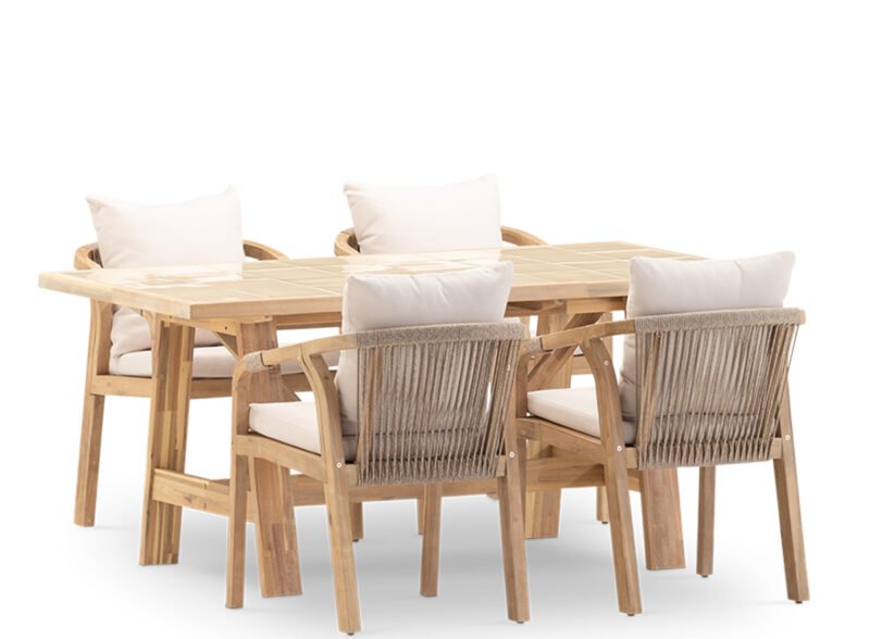 Set da pranzo da giardino 4 posti tavolo in ceramica beige 168×87 – Ceramik & Riviera