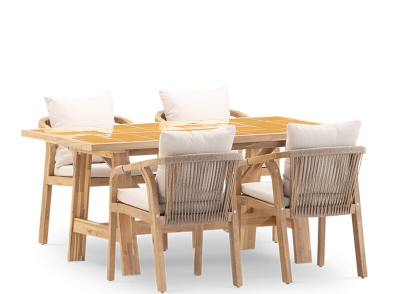 Ensemble de salle à manger de jardin 4 places avec table en céramique moutarde 168×87 – Ceramik & Riviera