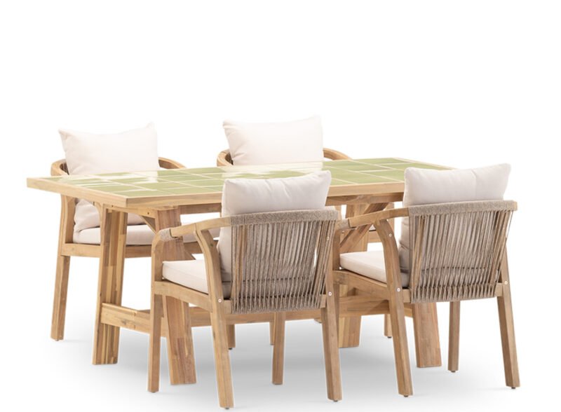 Set da pranzo da giardino 4 posti con tavolo in ceramica verde chiaro 168×87 – Ceramik & Riviera