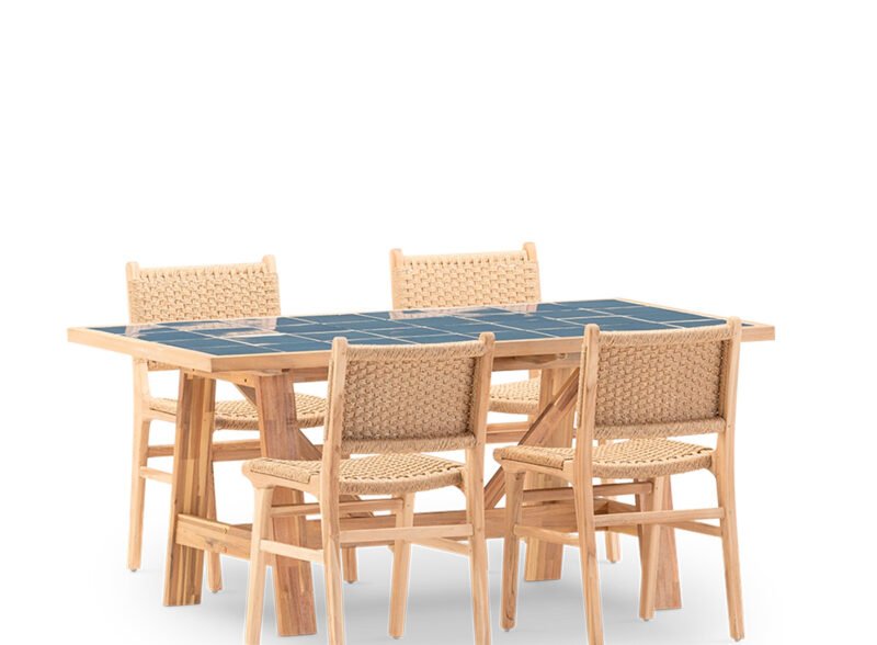 Set da pranzo da giardino 4 posti tavolo in ceramica blu 168×87 – Ceramik & Modena