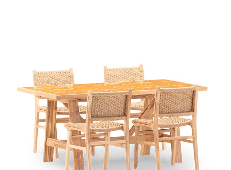 Set de salle à manger de jardin 4 places avec table en céramique moutarde 168×87 – Ceramik & Modena