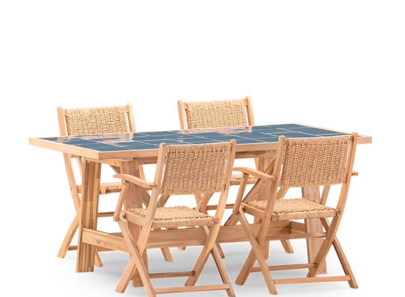 Set comedor jardín 4 plazas mesa cerámica azul 168×87 – Ceramik & Serena