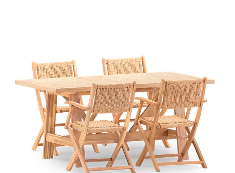 Set comedor jardín 4 plazas mesa cerámica beige 168×87 – Ceramik & Serena