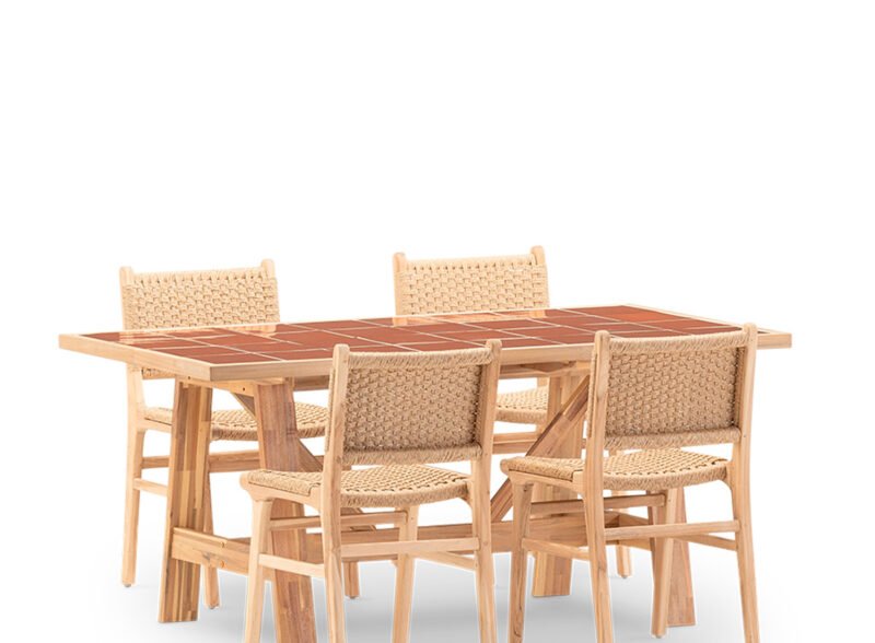 Conjunto de jantar de jardim de 4 lugares com mesa de cerâmica de terracota 168×87 – Ceramik & Modena