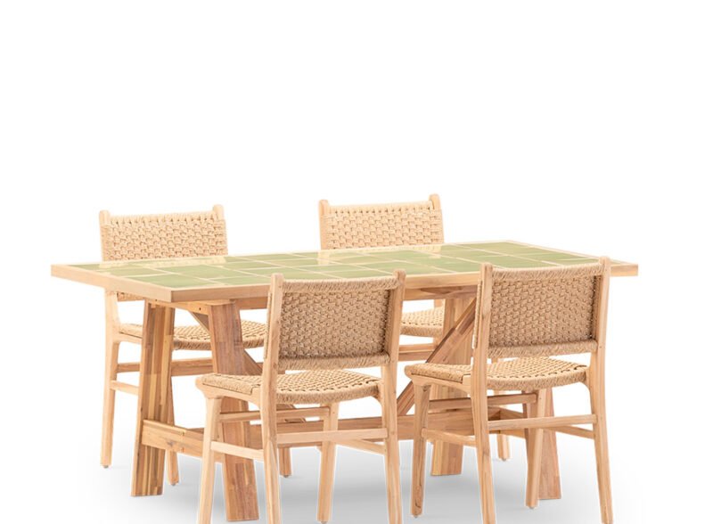 Set da pranzo da giardino 4 posti tavolo in ceramica verde chiaro 168×87 – Ceramik & Modena
