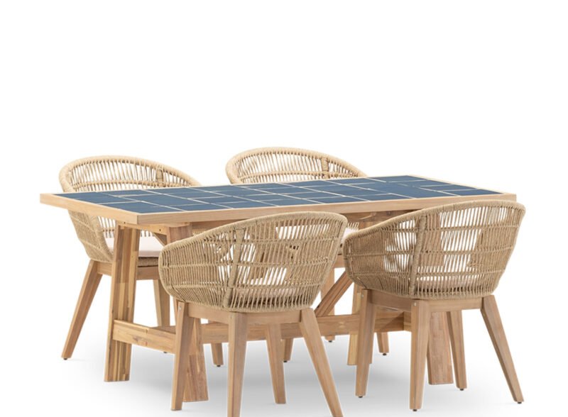 Set da pranzo da giardino 4 posti con tavolo in ceramica blu 168×87 – Ceramik & Sicilia