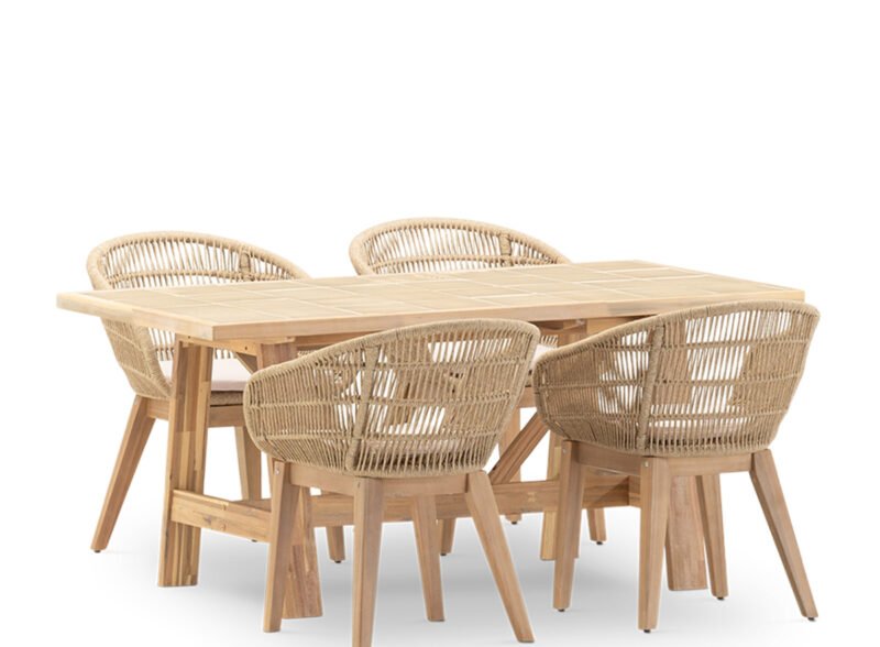 Set da pranzo da giardino 4 posti tavolo in ceramica beige 168×87 – Ceramik & Sicilia