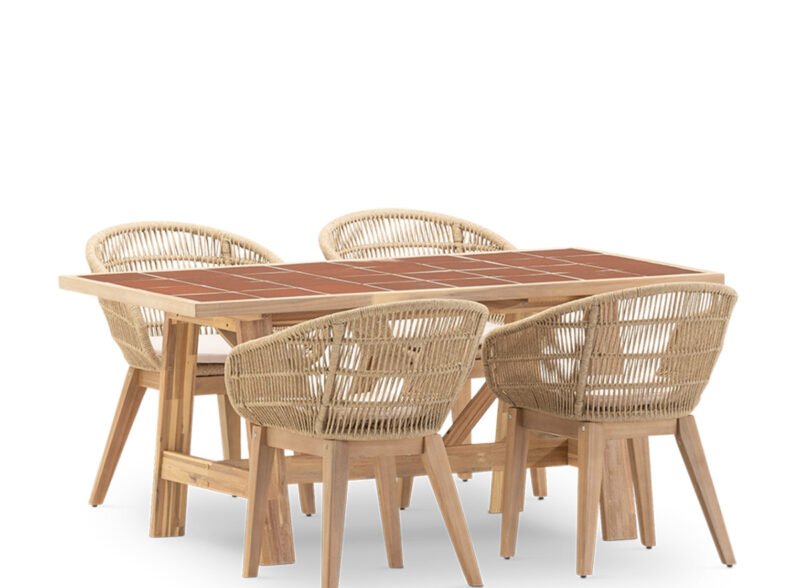 Set da pranzo da giardino 4 posti con tavolo in ceramica terracotta 168×87 – Ceramik & Sicilia