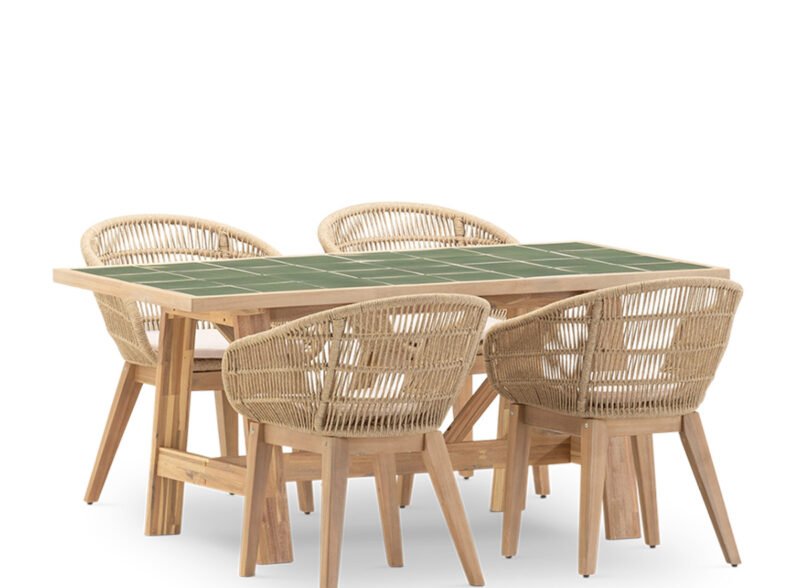 Conjunto de jantar de jardim de 4 lugares com mesa de cerâmica verde 168×87 – Ceramik & Sicilia