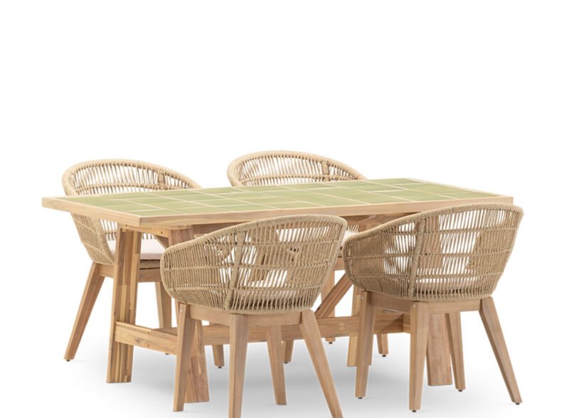 Set da pranzo da giardino 4 posti tavolo in ceramica verde chiaro 168×87 – Ceramik & Sicilia