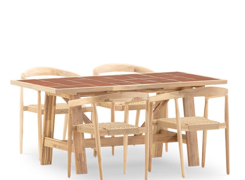 Set da pranzo da giardino 4 posti con tavolo in ceramica terracotta 168×87 e poltroncina impilabile – Ceramik & Modena