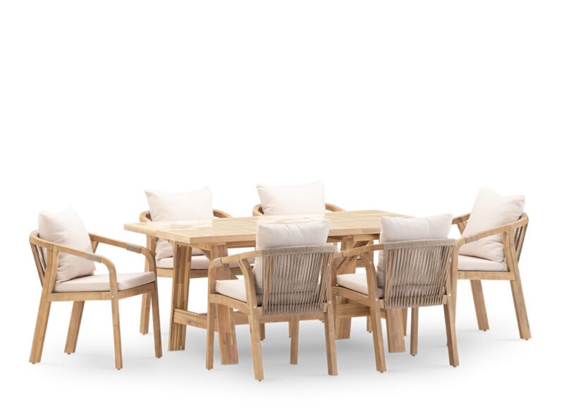 6-seater garden dining set beige ceramic table 168×87 – Ceramik & Riviera