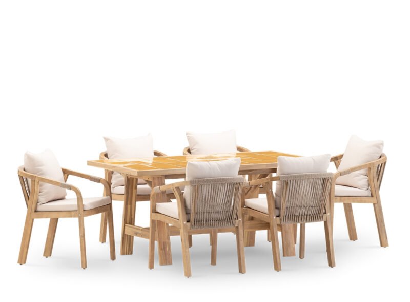 6-seater garden dining set with ceramic mustard table 168×87 – Ceramik & Riviera