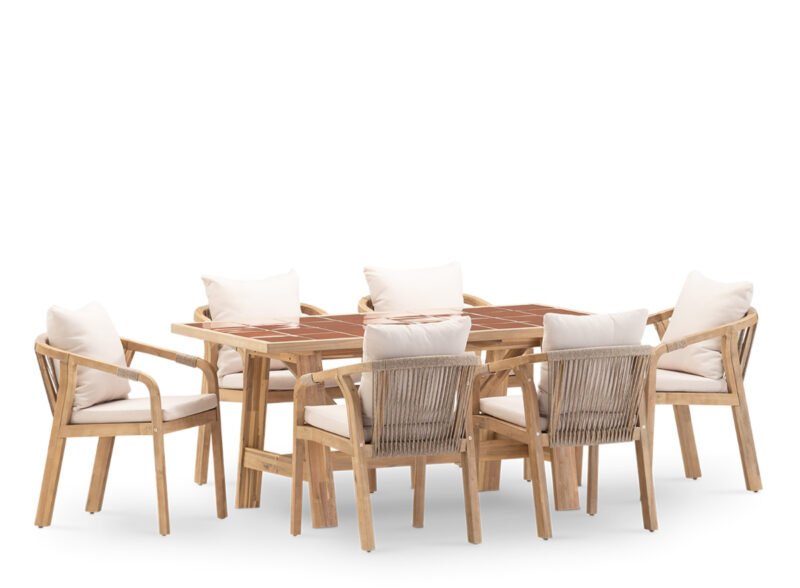 Set da pranzo da giardino 6 posti tavolo in ceramica terracotta 168×87 – Ceramik & Riviera