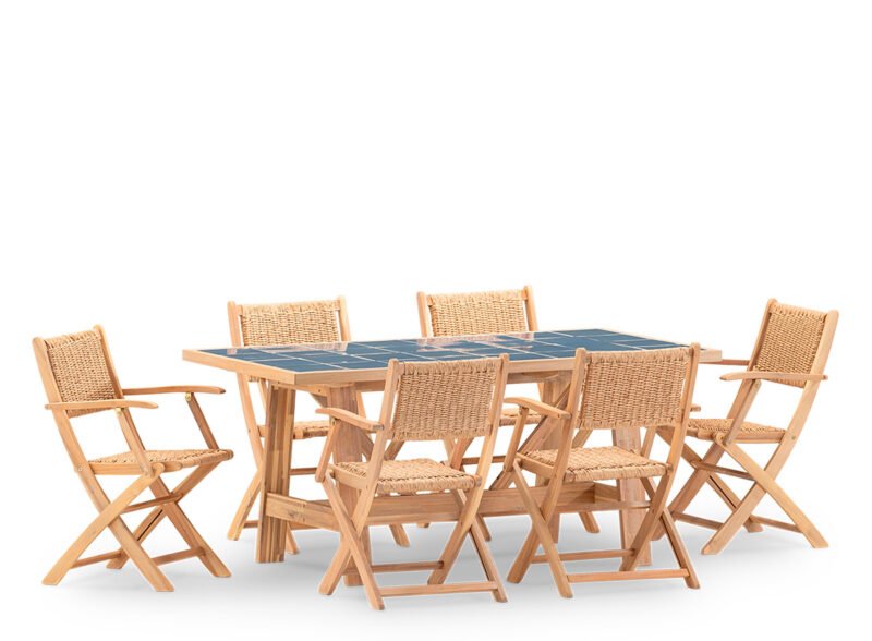 Garden dining set 6 seater blue ceramic table 168×87 – Ceramik & Serena