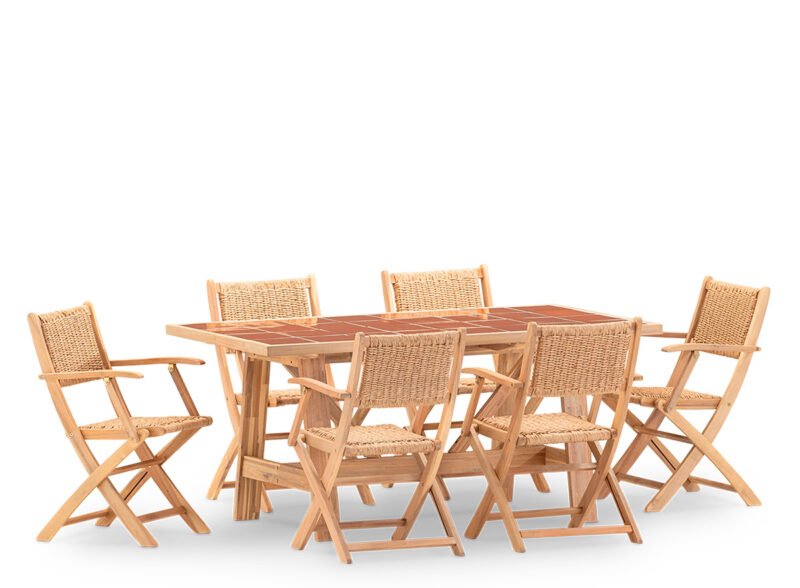 Set da pranzo da giardino 6 posti tavolo in ceramica terracotta 168×87 – Ceramik & Serena