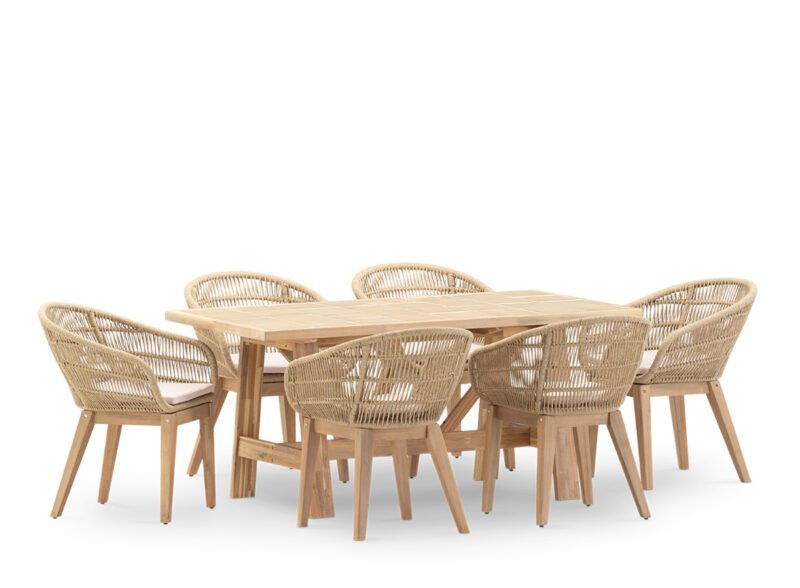 6-seater garden dining set beige ceramic table 168×87 – Ceramik & Sicilia