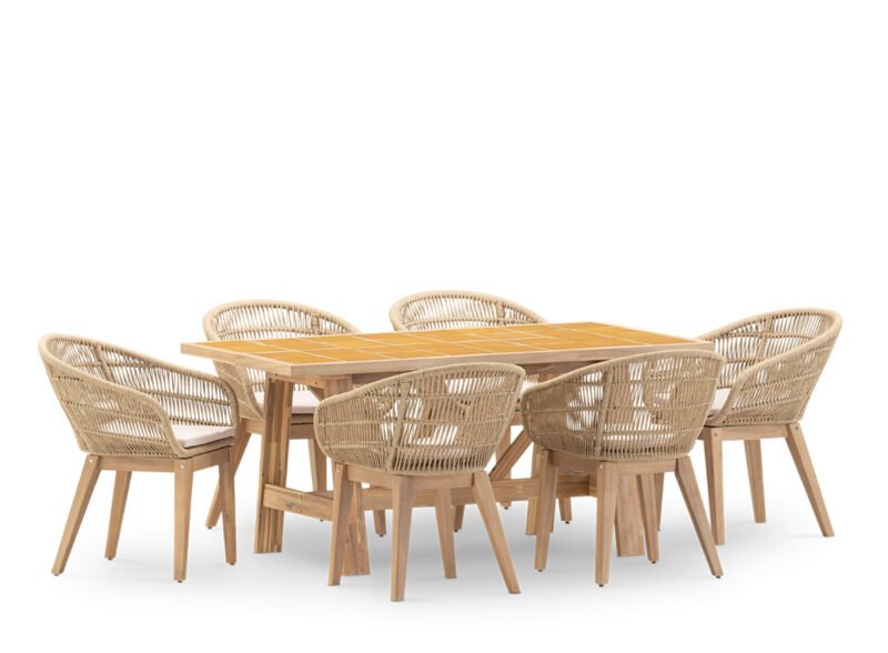 Ensemble de salle à manger de jardin 6 places avec table en céramique moutarde 168×87 – Ceramik & Sicilia