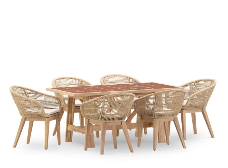 Set de salle à manger de jardin 6 places table en céramique terre cuite 168×87 – Ceramik & Sicilia
