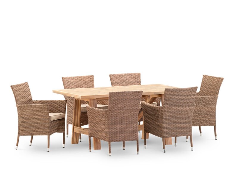 Set de salle à manger de jardin 6 places table en céramique beige 168×87 – Ceramik & Bologna
