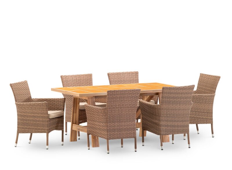 Set da pranzo da giardino 6 posti con tavolo in ceramica senape 168×87 – Ceramik & Bologna