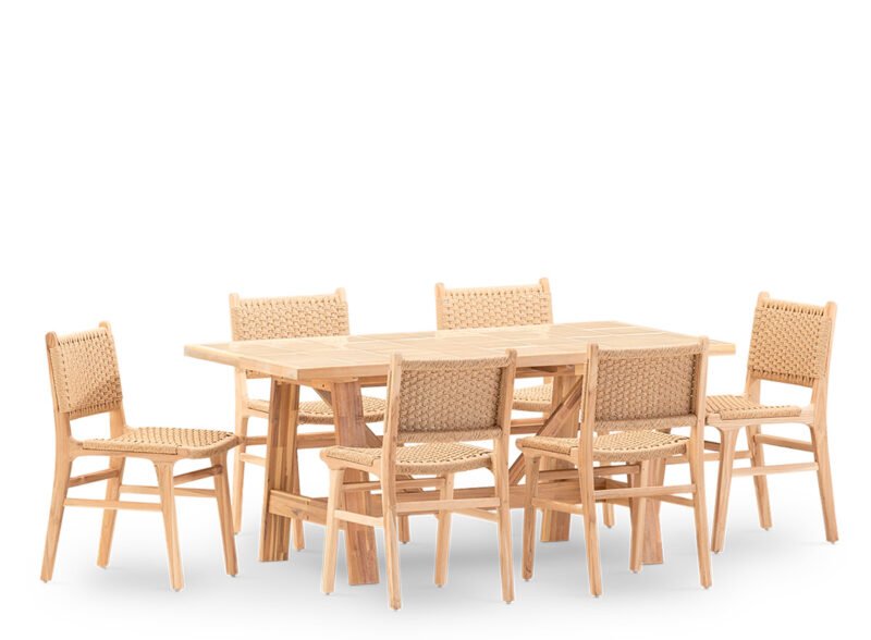 Set da pranzo da giardino 6 posti tavolo in ceramica beige 168×87 – Ceramik & Modena