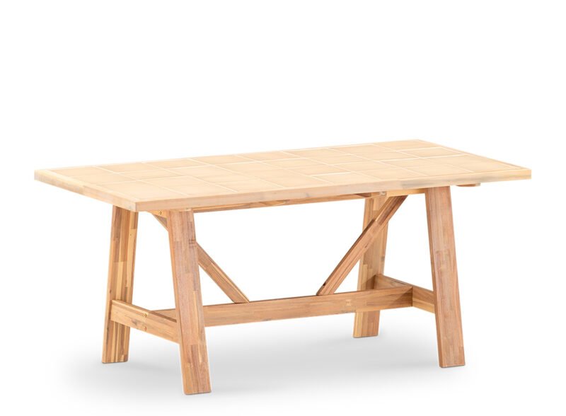 Garden dining table 168×87 in wood and beige ceramics – Ceramik