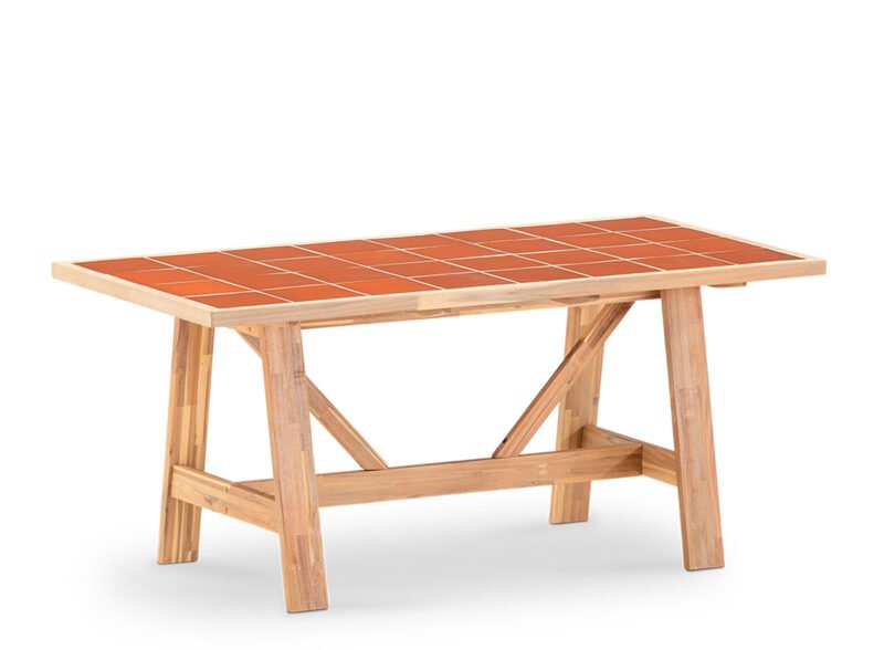 Table à manger de jardin 168×87 en bois et céramique terre cuite – Ceramik