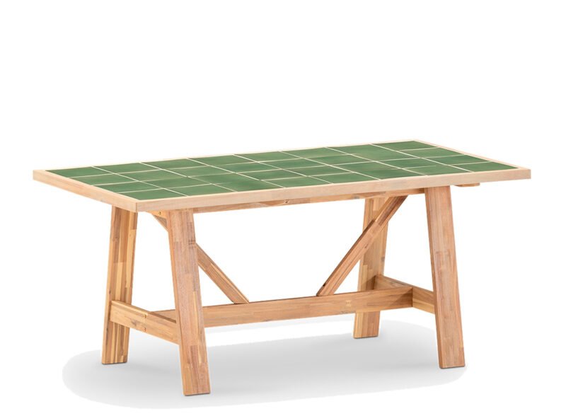 Garden dining table 168×87 in wood and green ceramics – Ceramik