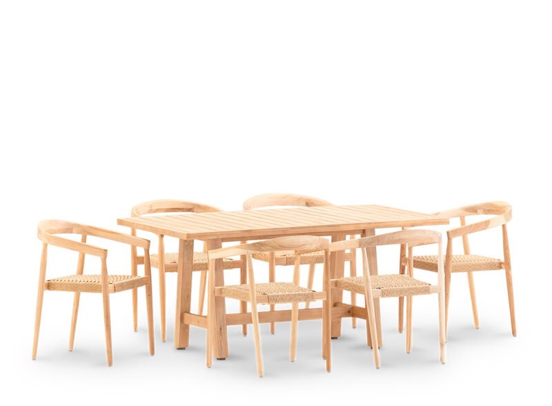 Garten-Essgarnitur 6-Sitzer-Tisch 170×90 mit stapelbarem Sessel – Riviera & Modena