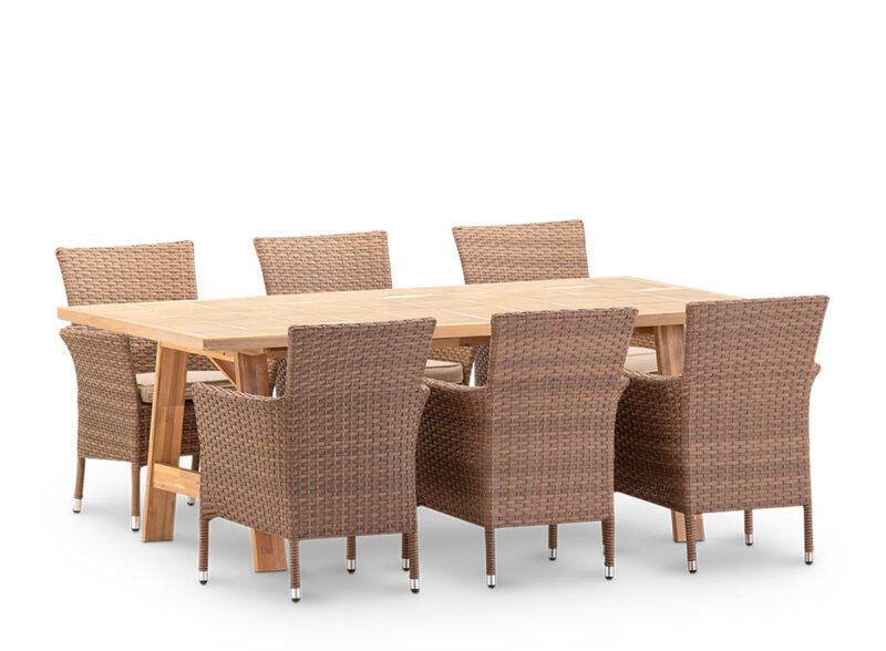 6-seater garden dining set beige ceramic table 200×100 – Ceramik & Bologna