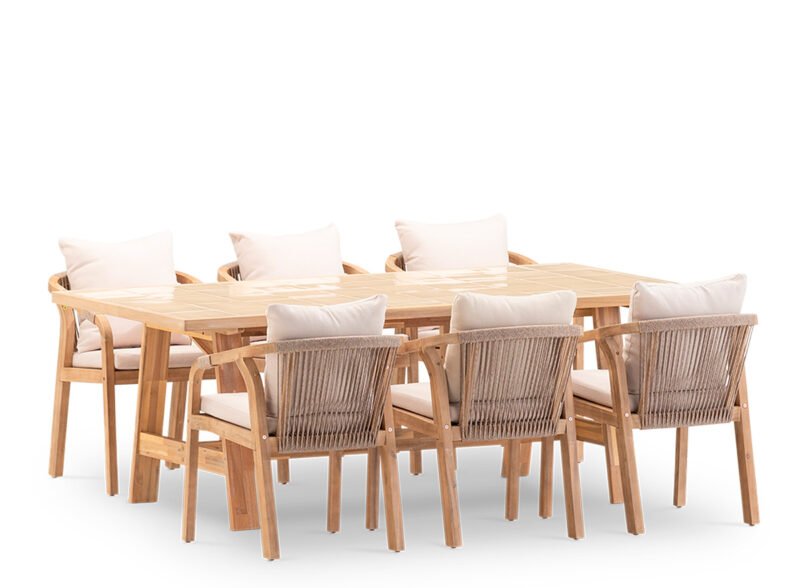 Set da pranzo da giardino 6 posti tavolo in ceramica beige 200×100 – Ceramik & Riviera