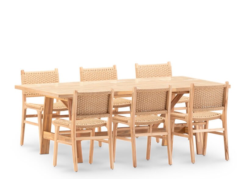 Set da pranzo da giardino 6 posti tavolo in ceramica beige 200×100 – Ceramik & Modena