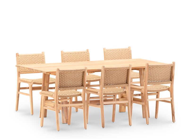Conjunto de jantar de jardim 6 lugares mesa de madeira 200×100 – Java & Modena